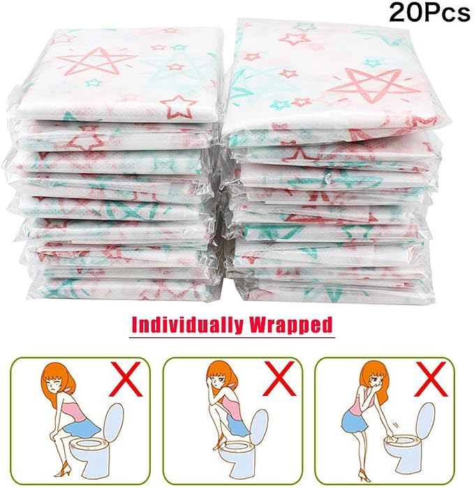 20 Pack Toilet Seat Covers Disposable, Extra Large XL Portable Potty Seat Covers for Potty Training or Home Travel Public Toilet Use(with Stick Tape,Individually Wrapped)