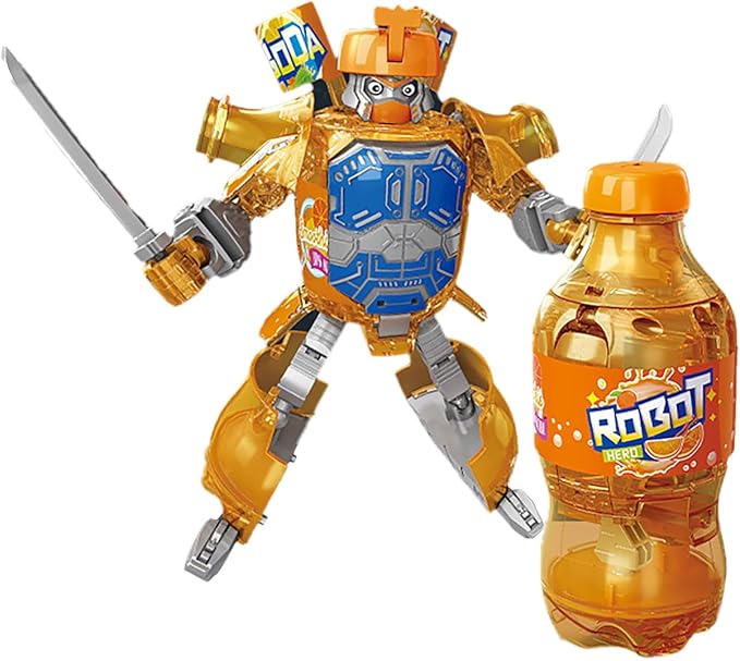 Atlodas 2025 New Beverage Bottles Deformation Robot Toys, Soda Can Transforming Robot Toys for Kids Gift, Creative Soda Deformation Figures for Boys, Birthday Christmas Choice for Boyfriend (Orange)