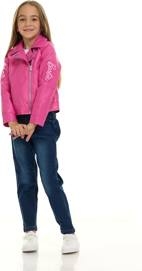 Barbie Girls Pink Faux Leather Jacket Little Kid to Big Kid Sizes (4-14-16)