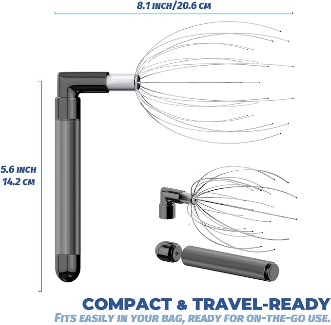 Head Massager Scalp, Vibrating Electric Scalp Massagers, Battery Powered Head Scratchers Massager Whisk Hair Massage Relax Tool with 20 Metal Fingers for Stress Relief, ldeal Gift for Women & Men