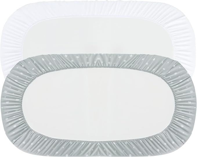 Bassinet Sheets 2 Pack (16 x 32) - Fit for Delta Children Deluxe Sweet, Dream On Me Karley (Plus) /Willow/Poppy, Baby Delight Beside Me Doze, Simmons Kids City Bassinet, Ultra Soft, White & Grey Ball