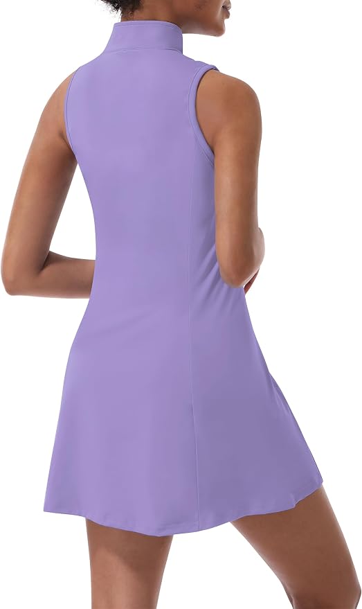 Tennis Dress for Women, Golf Dress with Shorts and Pockets Athletic Dress | Sleeveless Collared Half-Zipper Workout Sport Dress, Stretch Moisture Wicking Fabric, Tennis Golf Outfits