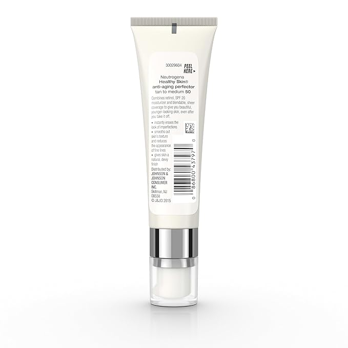 Neutrogena Healthy Skin Anti-Aging Perfector Tinted Facial Moisturizer and Retinol Treatment with Broad Spectrum SPF 20 Sunscreen with Titanium Dioxide, 50 Tan to Medium, 1 fl. oz