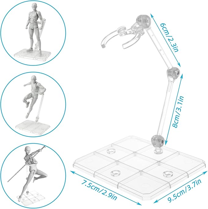 Action Figure Stands, 16Pcs Assembly Action Figure Display Holder Base, 2Pcs Screwdriverfor Compatible with HG RG SD SHF Gundam 1/144, Clear