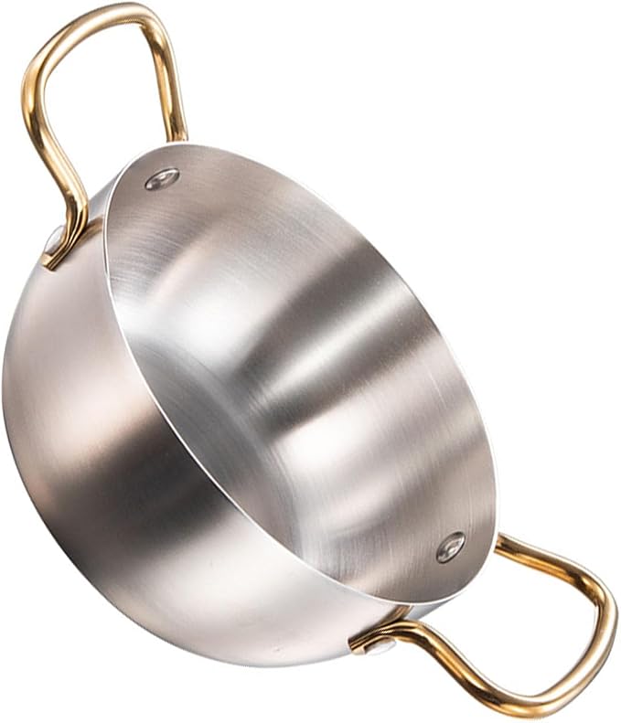 Korea Ramen Pot Stainless Steel Double Handle Noodle Cooking Pot for Induction Cooker (Silver)