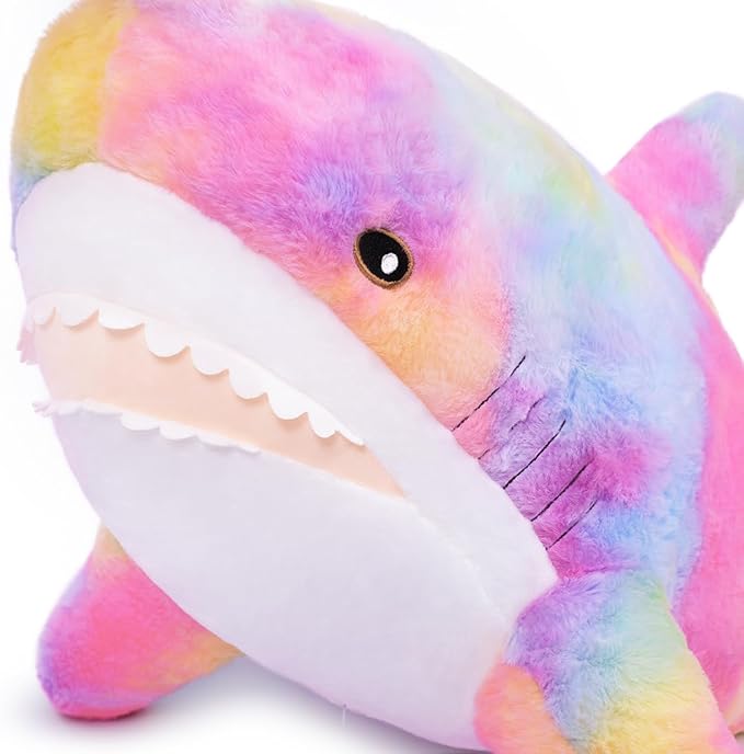 Giant Shark Stuffed Animals Plush, Large Shark Plush Pillow with 4 Little Sharks, 100cm/39.4inches Colorful Sharks Plush Toy Gifts for Kids(Pink)