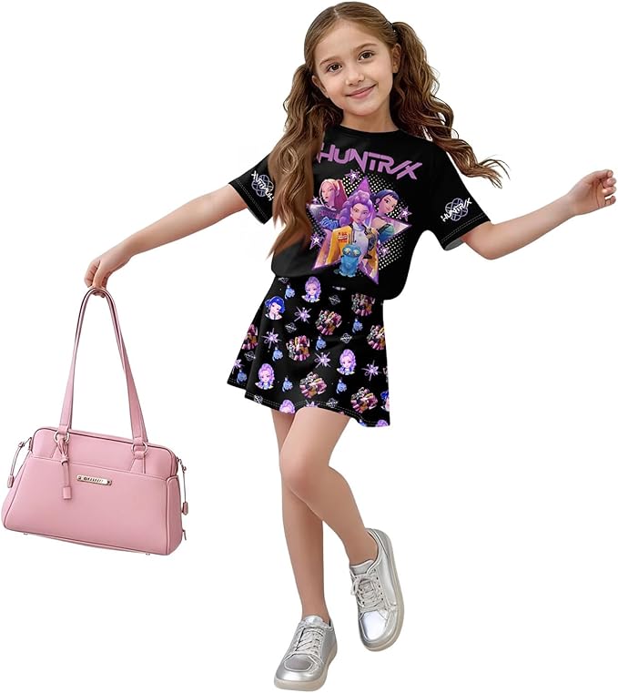 HTHLVMD K Pop Short Sleeve T-Shirt and Skirts Outfits Set for Girls Hunters Rumi Mira Zoey Graphic Tees De-Mon Costume