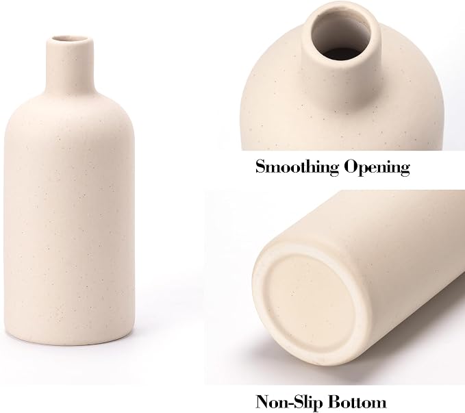 Ceramic Vase Set of 4, Classic Beige White Matte Vases Home Decorations for Table Shelf Office Centerpieces Decor