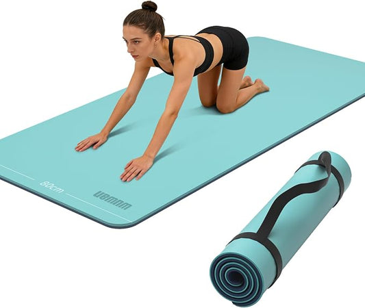 Wide Yoga Mat-80cm Extra Thick 1/3'' Fitness Exercise Mat Carry Strap