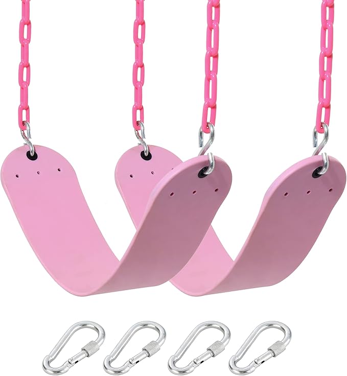 2 Pack Pink Swings Seats Heavy Duty 66 Inches Chain Plastic Coated - Playground Swing Set Accessories Replacement with Snap Hooks (Pink)