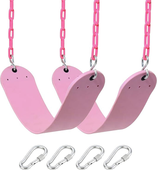2 Pack Pink Swings Seats Heavy Duty 66 Inches Chain Plastic Coated - Playground Swing Set Accessories Replacement with Snap Hooks (Pink)
