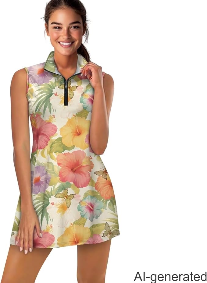 Golf Dress Tennis Dresses for Women with Built in Shorts and Pockets Sleeveless Athletic Dress Workout Dress