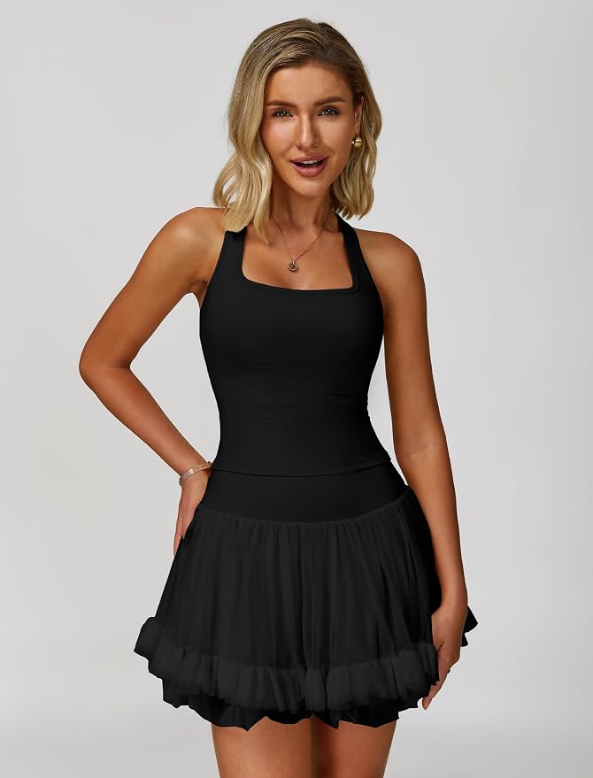 ABOCIW 2 Piece Tennis Dresses for Women Side Slit Mini Skirt Set Racerback Workout Crop Tank Top Golf Outfits