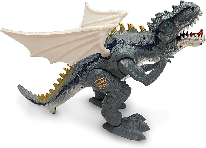 Geospace New Dragon Walking Dinosaur Toy – Smoke Breathing Fire Dragon Toy for Kids 3 & up, Walking Dinosaur Toys with Lights, Roaring Sound, Dragons Action Figure, Dragons for Gift (Icestorm)