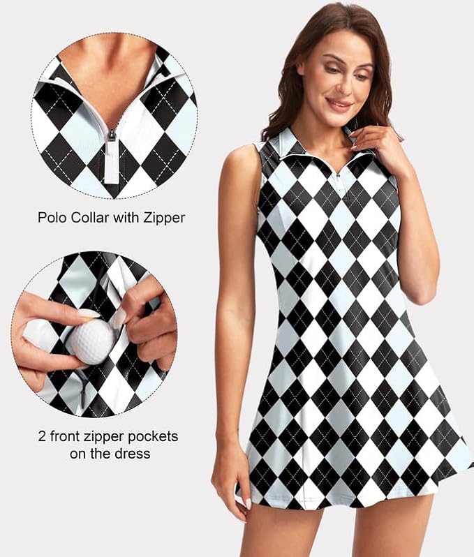 Viodia Women's Tennis Golf Dress with Shorts | Active, Exercise, Workout, Sports, Athletic, Dresses for Women, with Zipper Pockets