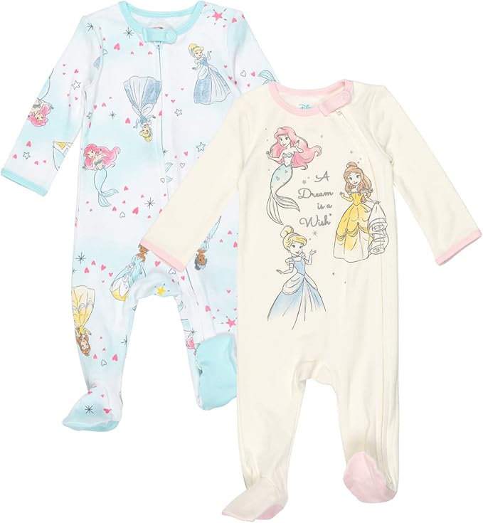 Disney Baby Girls 2 Pack Zip Up Sleep N' Plays Newborn to Infant Sizes (Newborn - 24 Months)