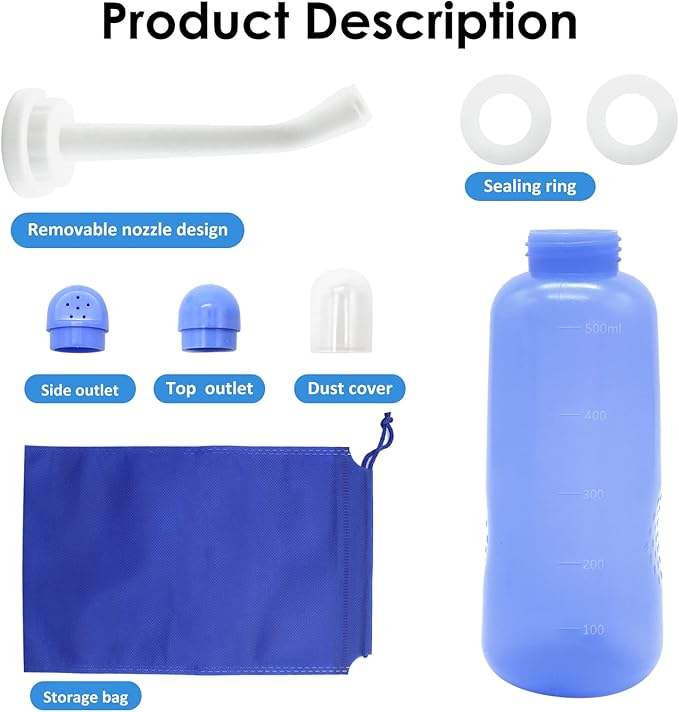 Peri Bottle Postpartum, RUFCRIL 500ml Portable Bidet, Upside Down Perineal Wash Bottle, Boilable TPE, Travel Bag, for Perineal Care, Hemorrhoid Care, Feminine Cleansing & Baby (Blue)