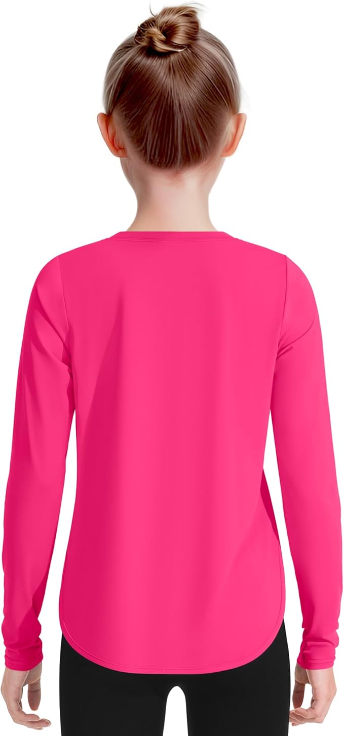 JOCMIC Girls Long Sleeve Shirts Kids Athletic Quick Dry UPF 50+ Sun Shirt Basic Tees for Gym Yoga Tops