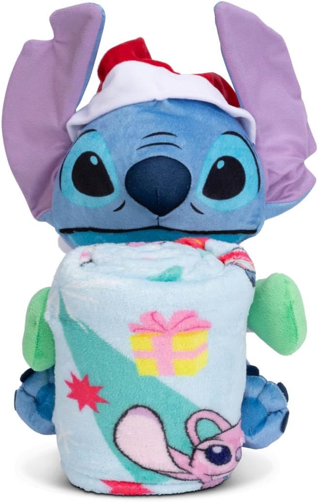 Northwest Character Hugger Pillow & Silk Touch Throw Blanket Set, 40" x 50", Lilo & Stitch Holiday Jammies