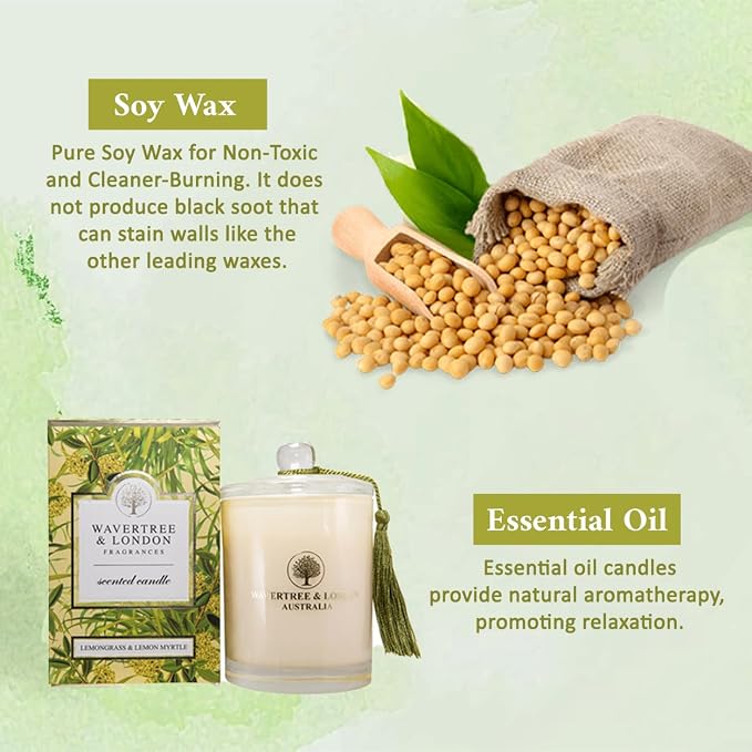 Luxury Lemongrass & Lemon Myrtle Soy Wax Candle - Hand Poured in Australia, 11.66 oz Glass Jar Fancy Candle, Strong Scented, Non-Toxic, Long Lasting 60 Hour Burn, Refreshing Natural Citrus Candle Gift