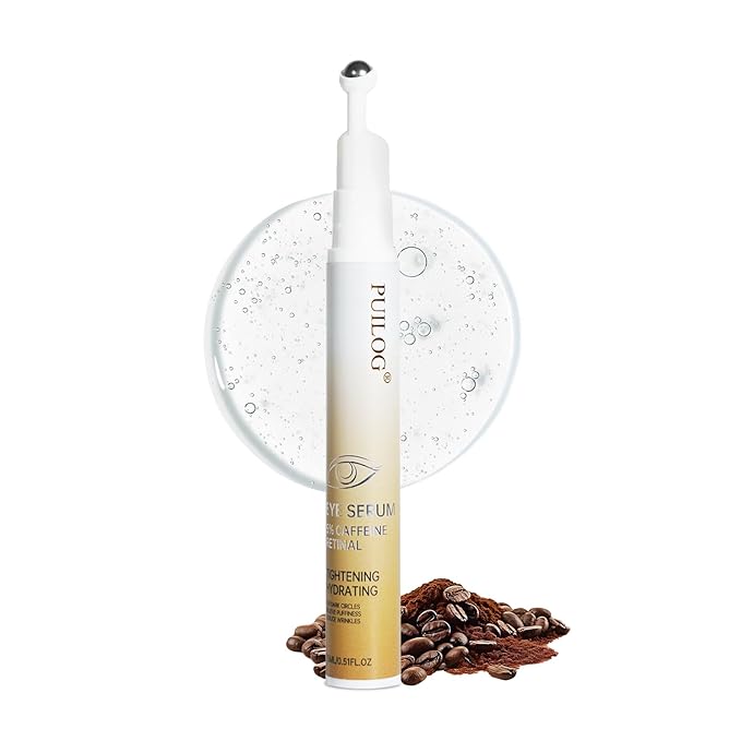 5% Caffeine Eye Cream for Puffy Eyes - Under Eye Brightener Serum Roller for Dark Circles Wrinkles Bags Puffiness, with 360° Massage Cooling Ball, Travel Toiletries (15ml / 0.51fl oz)