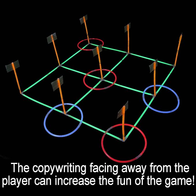 18.2Inch 3-in-1 Glowing Ring Toss Tic Tac Toe Outdoor Game for Adults and Family, Camping Games, 5 Blue Rings & 5 Red Rings