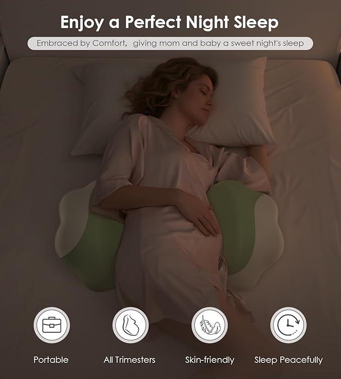 DONAMA Memory Foam Pregnancy Pillow- with Adjustable Air Bag for Back/Legs/Belly/HIPS Support, W-Shaped Pregnancy Wedge Pillows for Sleeping, Cooling Maternity Body Pillow for Pregnant Women