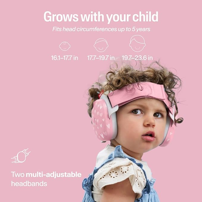 Alpine Muffy Baby Comfort - Protects Hearing for Babies and Toddlers - CE & ANSI Certified - Headband for Safe fit & Comfort - Adjustable for Ages 3-48 Months - 24dB Sound Reduction, Hearts