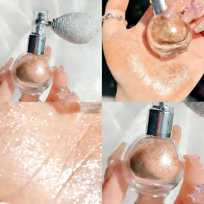 Bronze Face and Body Highlighter Spray for Skin Natural Glow Makeup, 0.14oz | High Gloss Powder, Waterproof Shimmer Spray for Women Mardi Gras Singer Concert Music Rave Festival Outfits Accessories