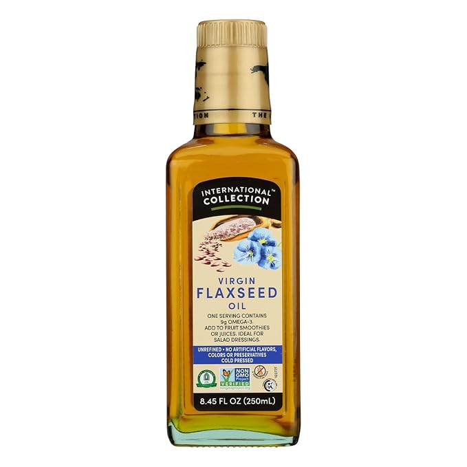 International Collection Virgin Flaxseed Oil, 8.45 fl oz (Pack of 1) | Expertly Sourced, Quality Oils | NonGMO Project Certified, No Artificial Flavors, Gluten Free, Vegan, Kosher & Halal Approved