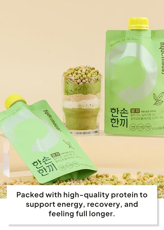 Korean Food Premium Matcha Protein Shake, 25g Protein, 7 Pack Drink Mix | Premium matcha drink mix with 25g protein per pouch, just add water for a convenient beverage