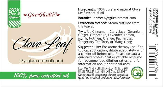 Clove Leaf Essential Oil – 8 fl oz (237 ml) Aluminum Bottle w/Plug Cap – 100% Pure Essential Oil – GreenHealth