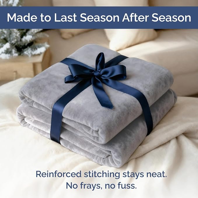 Ultra Soft Fleece Throw Blanket - College Dorm Room Essentials - Grey | Flannel Fleece, Thick, Warm & Breathable, All Season Cozy, Anti-Static, Microplush, Lightweight for Couch, Bed & Dorm Bedding
