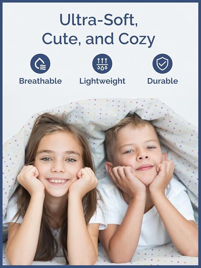Kids Queen Size Bed Sheet Set - 4 Piece Kids Loft Bed Sheets - Soft, Cute and Cozy - Comfy, Breathable and Machine Washable - Easy-Care & Wrinkle Free Hearts Bed Set for Boys, Girls, Teens & Toddlers