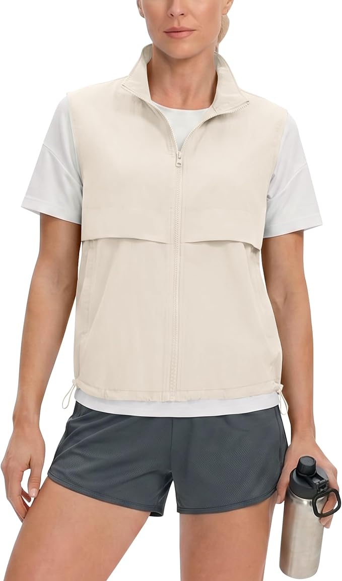 Women's Lightweight Running Vest Stand Collar Zip Up Summer Waistcoat Sleeveless Jacket for Golf Hiking Travel
