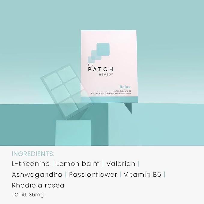 The Patch Remedy Relax Patch | L-Theanine, Lemon Balm, Valerian, Ashwagandha, Passionflower | 30 Patches