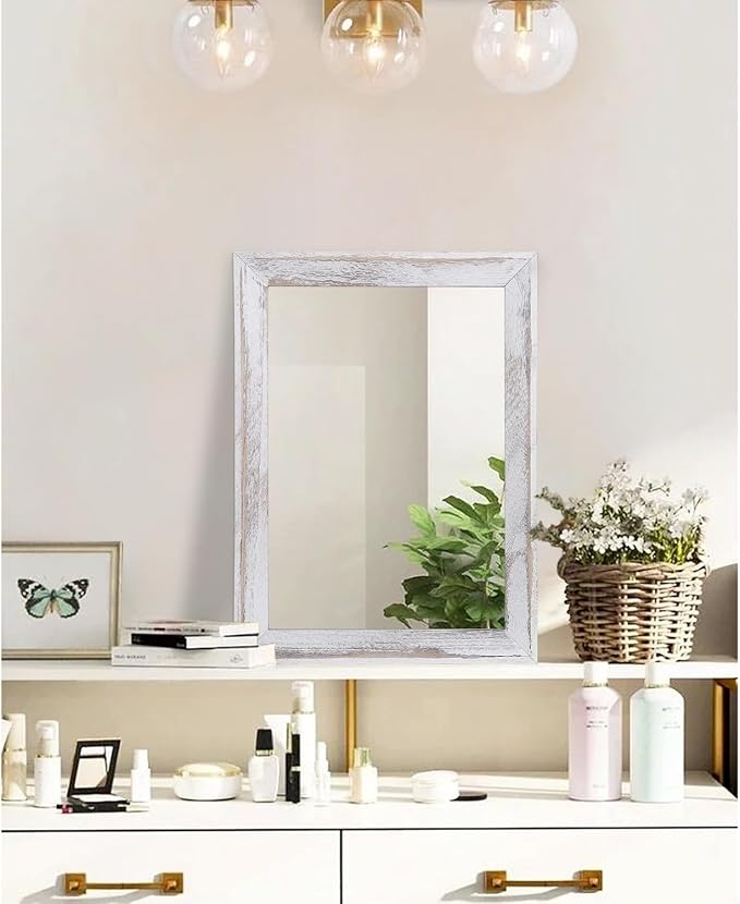 AAZZKANG Mirrors for Wall Rustic Wood Framed Hanging Mirror Decorative for Farmhouse Bedroom Bathroom Living Room Entryway Hallway Small White | Decorative for Farmhouse Bedroom Bathroom Living Room Entryway Hallway Small