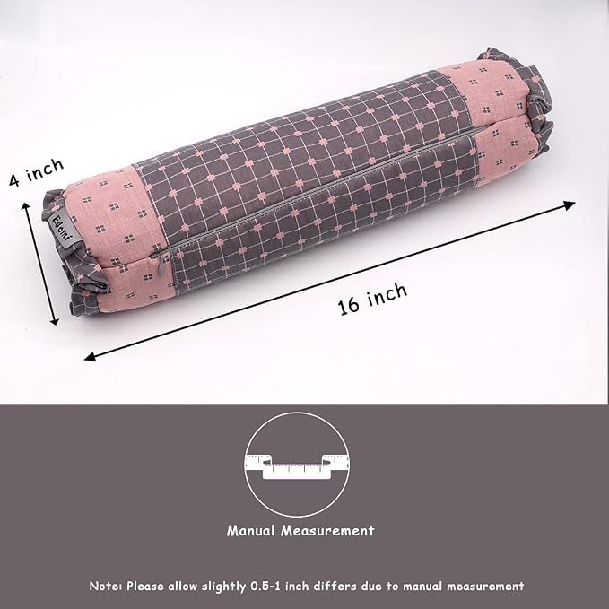 Round Neck Buckwheat Pillow, Neck Support Cervical Pillow for Side and Back Sleepers with Removable Washable Cover (16x4 inch, Grey&Pink)