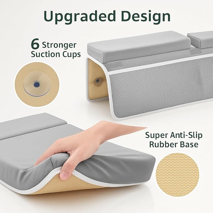 Baby Bath Kneeler and Elbow Rest Pad Set, Memory Foam Cushion with Toy Storage Organizer, Comfortable Bathtub Mat for Bathing Infant Support Non Slip Bath Time Essentials