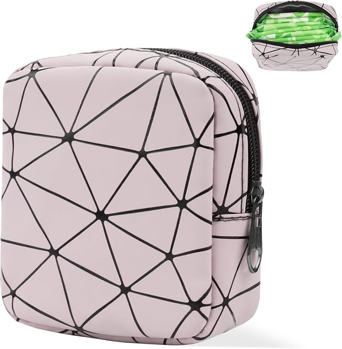 Likesing Sanitary Napkin Storage Bag, Leather Portable Period Bag for Girls Women, Sanitary Napkin Period Pad Pouch Tampon Holder for Purse, Small Make Up Bags(Pink)