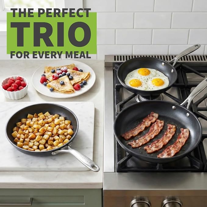TECHEF Onyx 8", 10", 12" Nonstick Frying Pan Set, Induction Compatible, Dishwasher/Oven Safe, Made in Korea