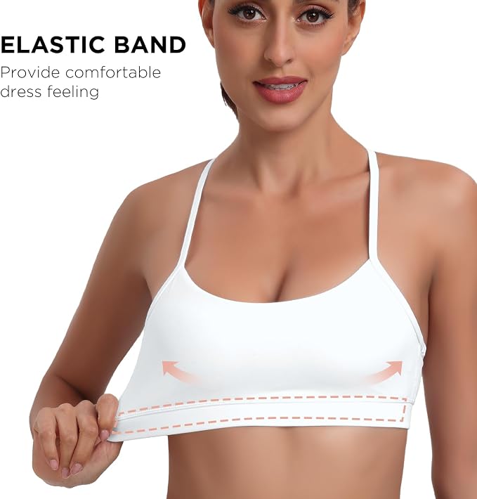 Raxnode Women's 3-Pack Y-Back Sports Bra, Thin Spaghetti Strap Nylon Yoga Bra with Removable Cups, Light Support Bralettes