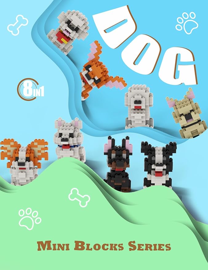 SEMKY Micro Mini Blocks Dog Series 8 in 1 Animal Model Set,(1002Pieces) -Building and Pet Toys Gifts for Kid