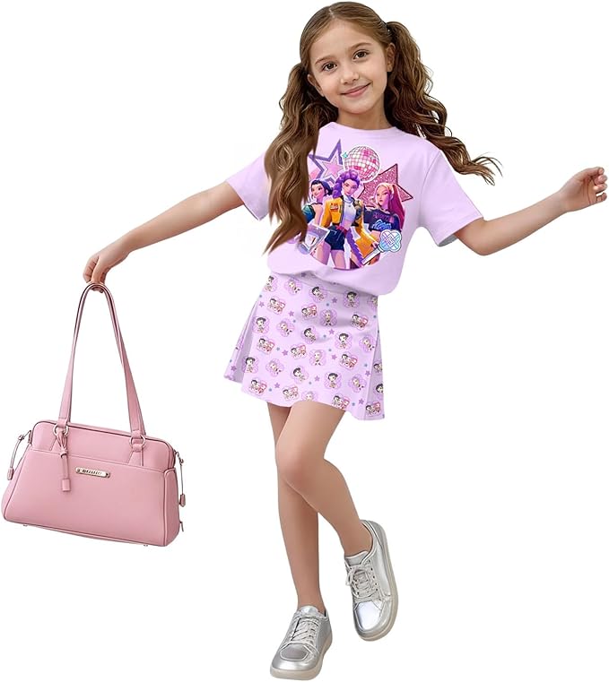 HTHLVMD K Pop Short Sleeve T-Shirt and Skirts Outfits Set for Girls Hunters Rumi Mira Zoey Graphic Tees De-Mon Costume