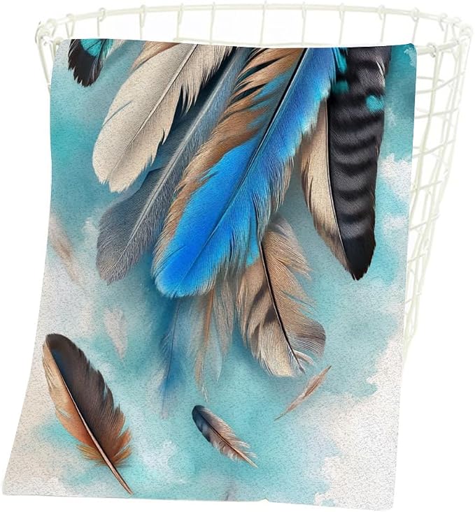 Boho Feather Bohemian Hand Towel Tribal Animal Watercolor Bird Feathers Face Towels Suit Travel Sports Pool Swimming Bath Camping Spa Gym Yoga,15x30 Inch