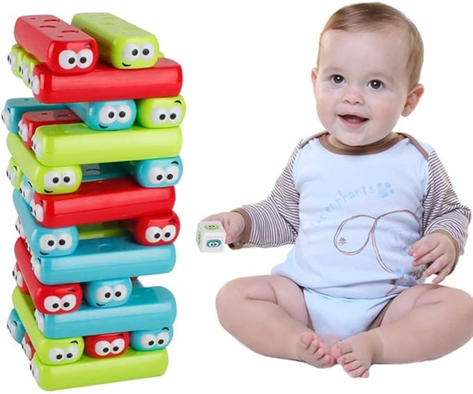 wonuu Timber Tower Block Stacking Game Colored Cartoon Plastic Building Blocks Board Educational Game