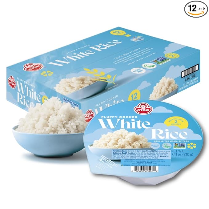 OTOKI Korean Cooked White Rice, Authentic Fluffy Rice, Ready in 2 Minutes, Gluten-Free Microwavable Bowls, 7.41 oz (Pack of 12)
