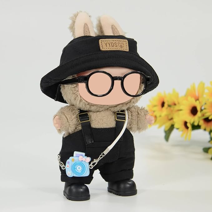 iBayda 17cm Fashion Doll Clothes & Accessories Set Include: Hat, Overall, Shoes, Glasses and Bag- Cute Clothes for Dress up Unique Style (Doll Not Included), Black
