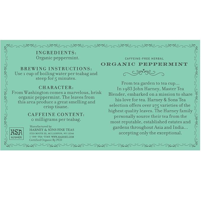 Harney & Sons Organic Peppermint Tea 1.76oz/50g (50 Tea Bags) (Pack of 2)