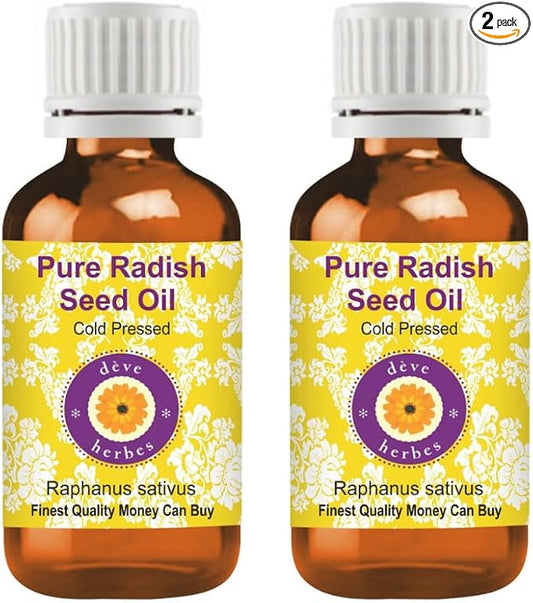 Deve Herbes Radish Seed Oil (Raphanus sativus) | Cold Pressed | Pure | Natural | Undiluted | for Diluting Essential Oils | for Skin & Massage | Non-Sticky| Lightweight| Men & Women | 30ml X 2 (2 oz)